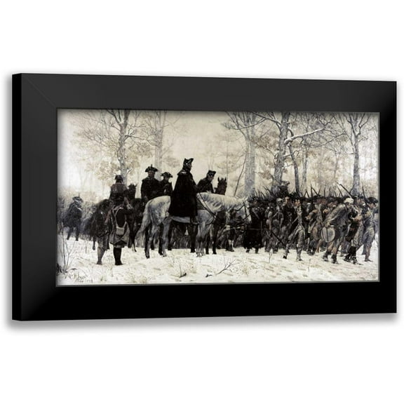 Trego, William T. 18x12 Black Modern Framed Museum Art Print Titled - Washington Reviewing His Troops at Valley Forge, 1883