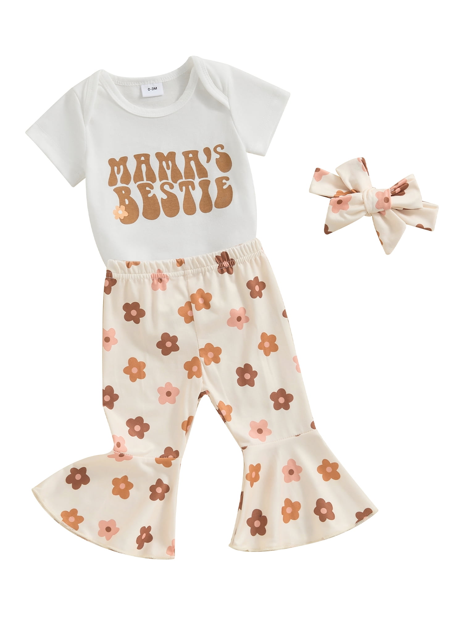 Baby Girl Spring Outfit Set - Chicken Print Romper + Flare Pants + Headband (0-18 Months)