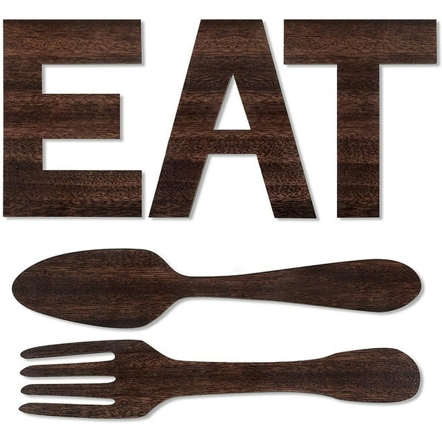 Tregren EAT Sign for Kitchen Decor, Rustic Fork and Spoon Wall Art Wood
