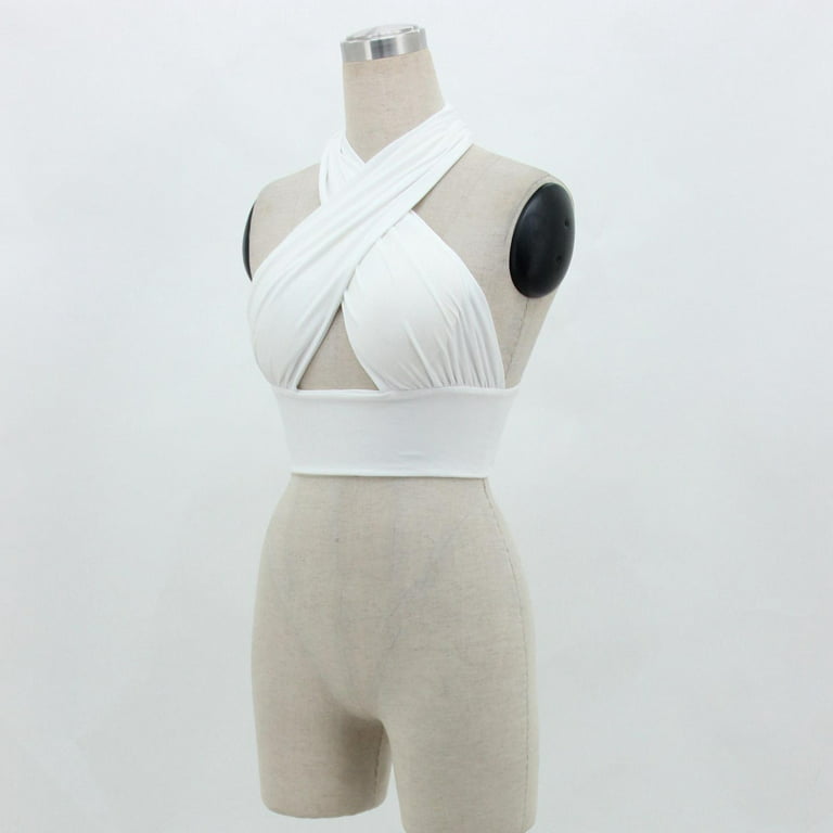 Tregren Women Crisscross Halter Neck Cutout Top Bandage Vest Strappy Tie  Backless Crop Top Clubwear 