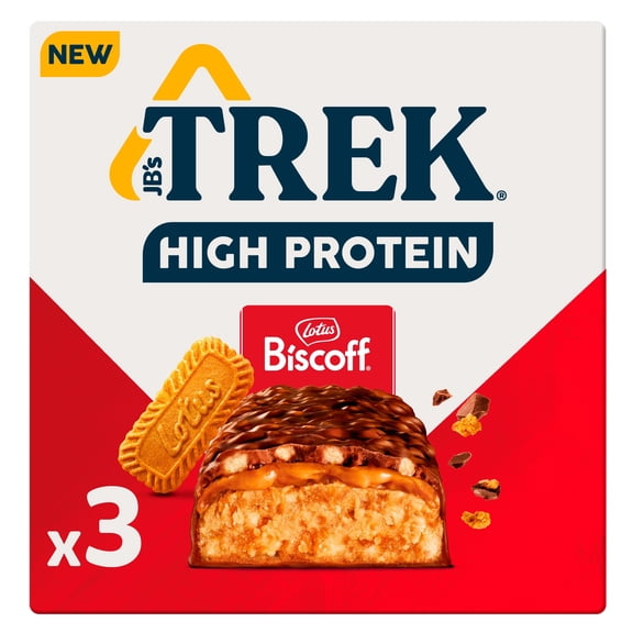 Trek High Protein Lotus Biscoff 3X44g, Imported from Britain