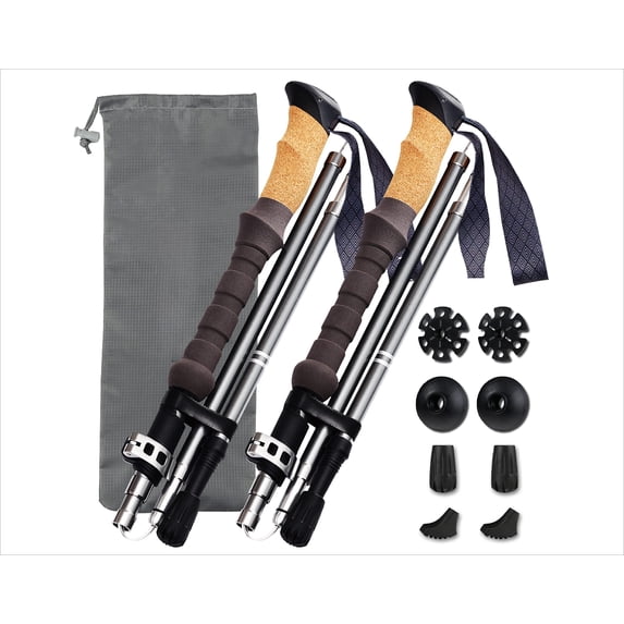 Trek-Z Cork Grip Trekking Poles – Lightweight Folding Hiking Poles, Adjustable Height, Compact Travel Design, Aircraft-Grade Aluminum Walking Sticks for Men & Women