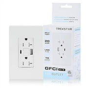 TrekStar GFCI USB Outlet 20 Amp Duplex Wall Receptacle with Built-in USB Type A & Type C Combo with 24W Charging Port for Smartphone, Self-Test, Tamper Resistant