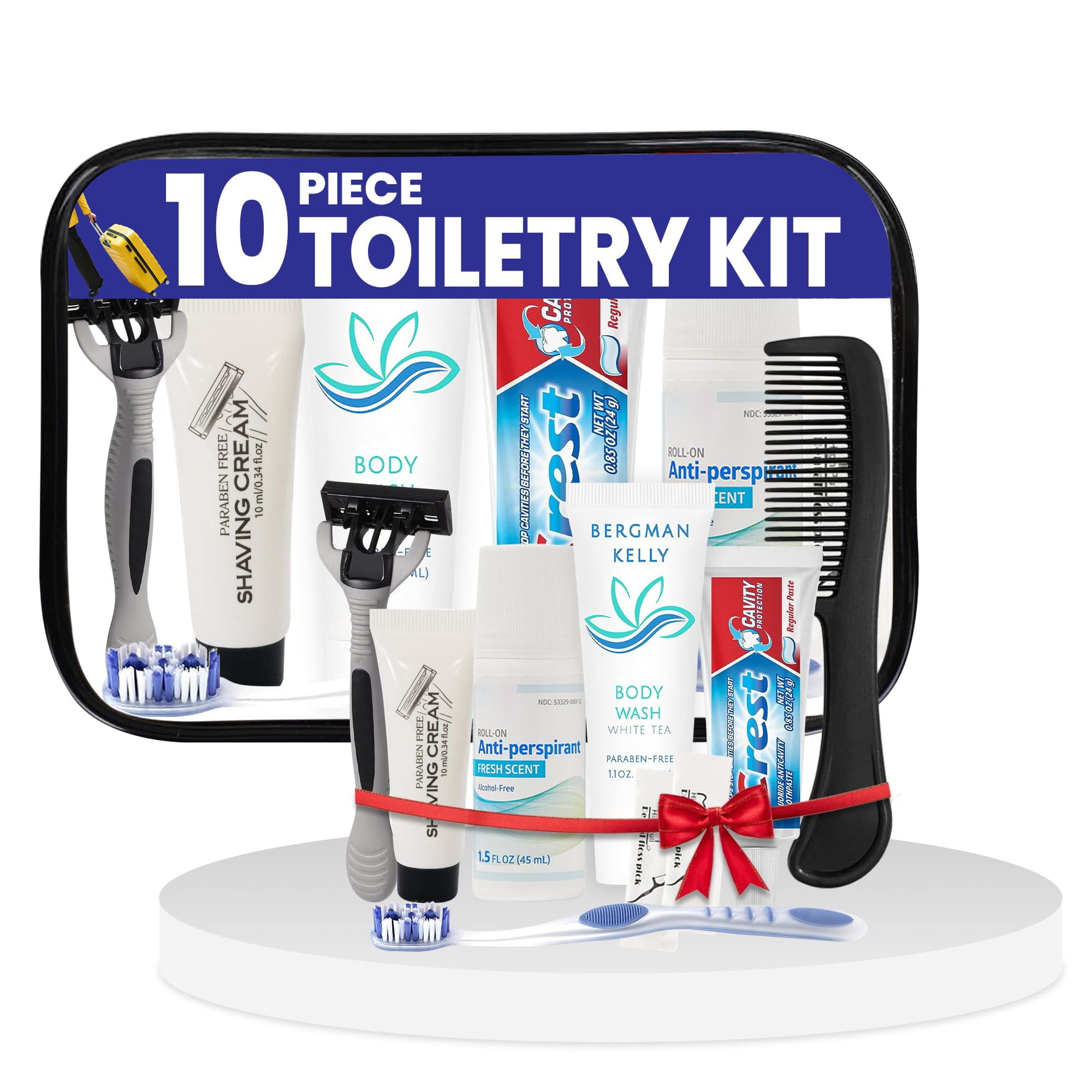 TrekTote 10-Piece Unisex Premium Travel Toiletry Kit - Ready to Go - Includes Toiletries. TSA-Approved Travel Hygiene Kit.