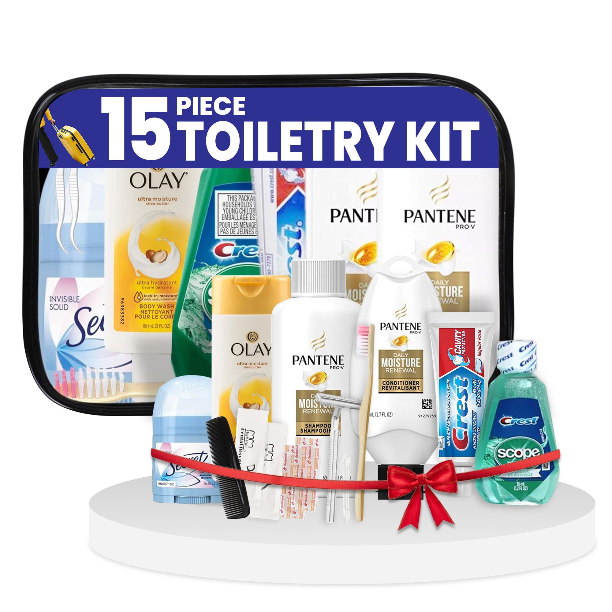 Trektote Travel Toiletry Kit For Women  15 Piece Set of Travel Size Toiletries, TSA Compliant, Travel Essentials, Includes Shampoo And Conditioner, Body Wash, Toiletry Bag & More