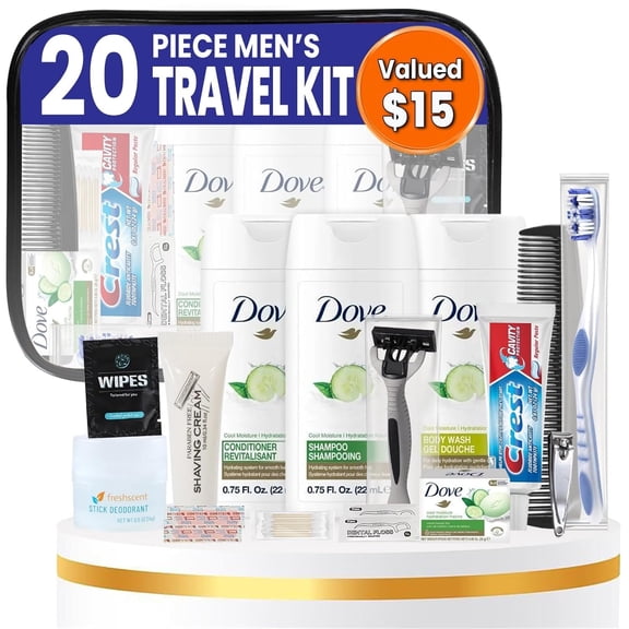 TrekTote 20 Piece Unisex Travel Hygiene Kit with Toiletries & Personal Care Essentials, TSA-Compliant, Individual and Bulk Packs Available