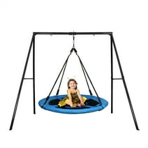 Trekassy 440lbs Metal Swing Sets with 40" Saucer Tree Swing and Heavy Duty Metal Swing Stand-Blue