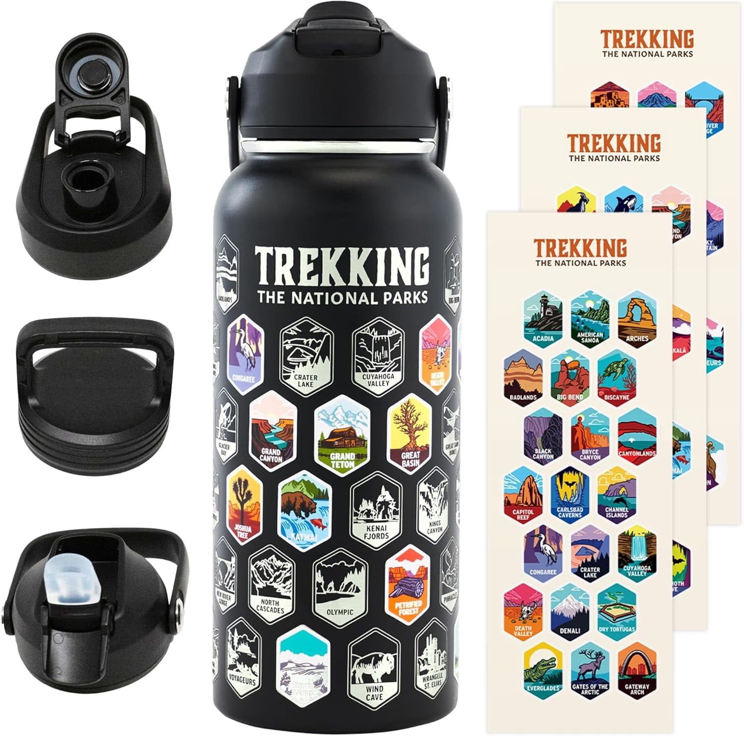 Trekking The National Parks Water Bottle with 63 Waterproof Stickers