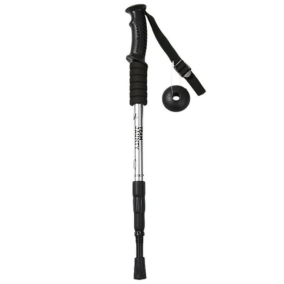Trekking Pole Four Section Straight Shank High Strength Aluminum Alloy Lightweight Crutch Non-Slip Handle Adjustable Manganese Tip Outdoor Hiking Walking Cane 340g