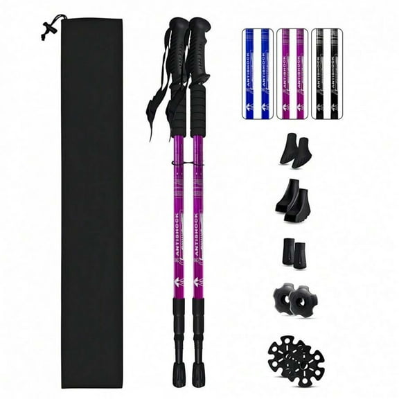 Trekking Poles, 1 Pair Trekking Poles Adjustable Telescopic 3-Section Hiking Poles Lightweight Aluminum Trekking Poles For Hiking, Anti-Shock Walking Sticks For Men Women Camping, Backpacking