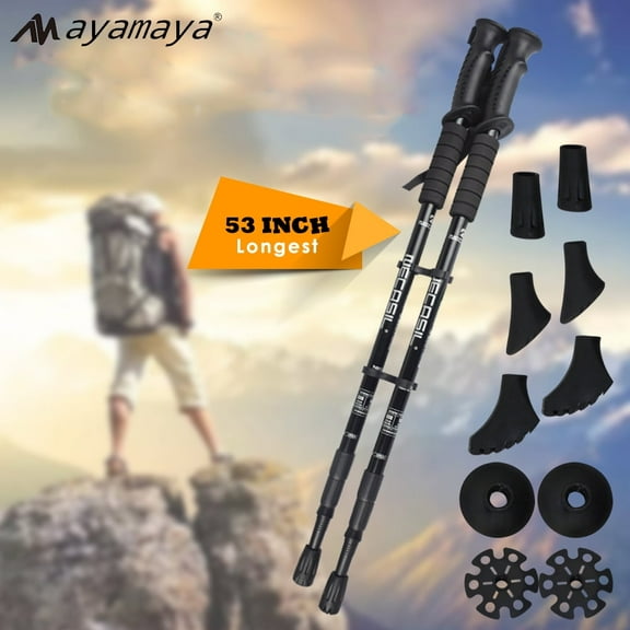 Trekking Poles,AYAMAYA Adjustable Hiking Stick,Lightweight Walking Poles for Hiking Backpacking,Anti Shock Aluminum Alloy Walking Sticks with Quick Flip-Lock (Black)