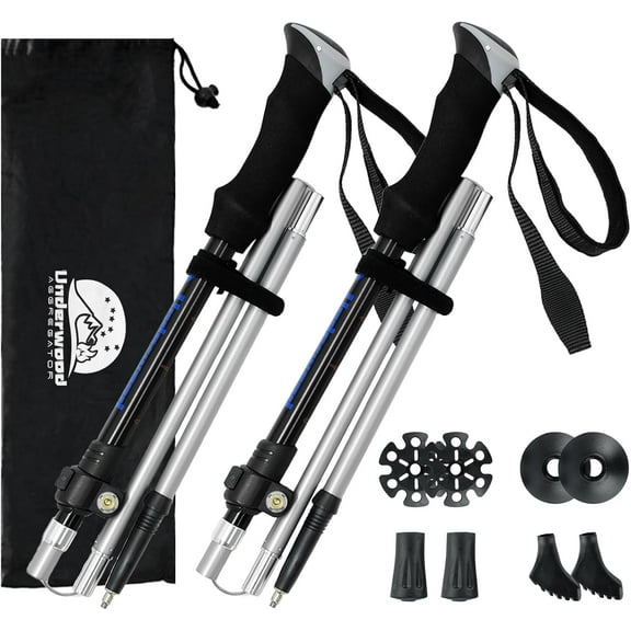 Trekking Poles Collapsible Hiking Poles - 2 Pack Aluminum Hiking Sticks, Lightweight Walking Sticks for Seniors, Men, Women Balance, Tri-Fold Walking Poles for Backpacking by Unbranded