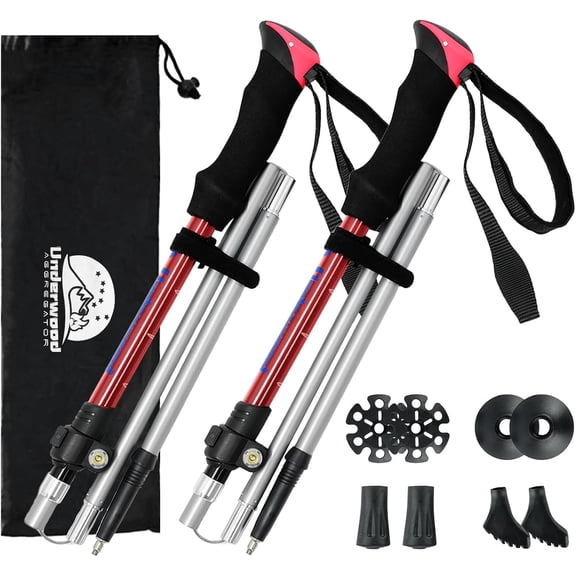 Trekking Poles Collapsible Hiking Poles - 2 Pack Aluminum Hiking Sticks, Lightweight Walking Sticks for Seniors, Men, Women Balance, Tri-Fold Walking Poles for Backpacking by General