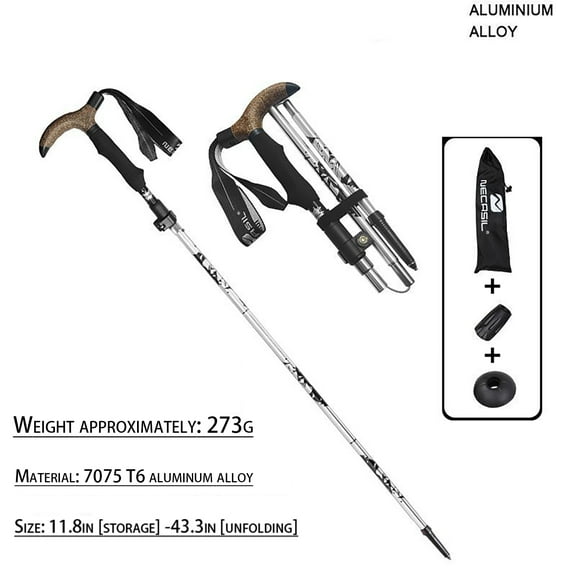 Trekking Poles Collapsible Nordic Hiking Poles - Cork Handle Ultralight Folding Walking Sticks Lightweight Aluminum Foldable Trekking(Curved Handle 1Pc)