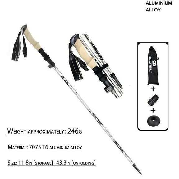 Trekking Poles Collapsible Nordic Hiking Poles - Cork Handle Ultralight Folding Walking Sticks Lightweight Aluminum Foldable Trekking (straight Shank 1Pc)