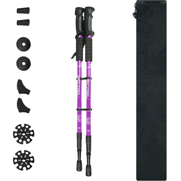 Trekking Poles Hiking Sticks,Ultralight Aluminum Trekking Poles for Hiking,Collapsible Hiking Poles for Women Men(25"–53"),Purple