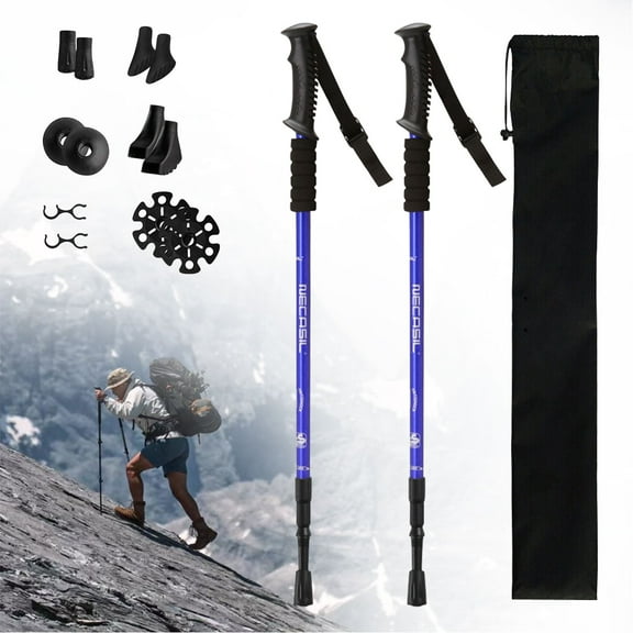 Trekking Poles, Lightweight Collapsible Hiking Poles Adjustable Pair of 2 Aluminum Walking Sticks for Hiking Walking (Blue)