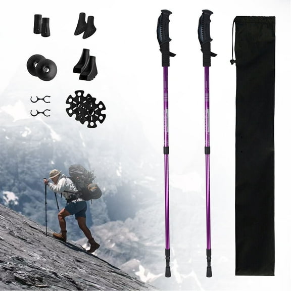 Trekking Poles, Lightweight Collapsible Hiking Poles Adjustable Pair of 2 Aluminum Walking Sticks for Hiking Walking (Purple)