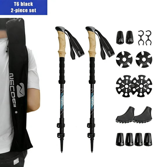 Trekking Poles Set of 2 – Adjustable Hiking Sticks with Cork Grip, Interchangeable Rubber Tips, Snow & Mud Baskets – Lightweight Aluminum for Outdoor Walking – Red/Blue/Black