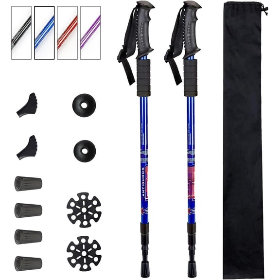 Trekking Poles Shock Absorbing Adjustable Hiking or Walking Sticks for Hiking Collapsible , 2-pc Pack Lightweight Walking Pole, Terrain Accessories and Carry Bag