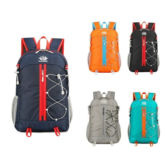 Trekking backpack, 35L ultralight foldable backpack, women's and men's backpack, waterproof with reflective strips and bottle holder for outdoor camping, travel, sports, climbing, cyclin (Dark blue)