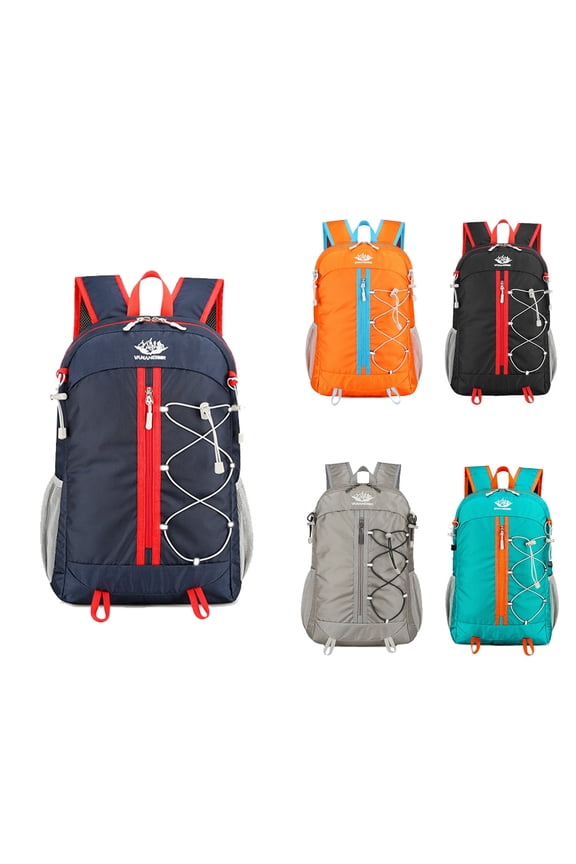 Trekking backpack, 35L ultralight foldable backpack, women's and men's backpack, waterproof with reflective strips and bottle holder for outdoor camping, travel, sports, climbing, cyclin (Dark blue)