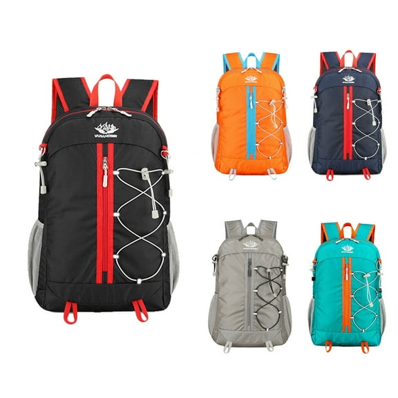 Trekking backpack, 35L ultralight foldable backpack, women's and men's backpack, waterproof with reflective strips and bottle holder for outdoor camping, travel, sports, climbing, cyclin (Black)