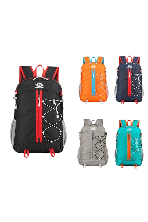 Trekking backpack, 35L ultralight foldable backpack, women's and men's backpack, waterproof with reflective strips and bottle holder for outdoor camping, travel, sports, climbing, cyclin (Black)