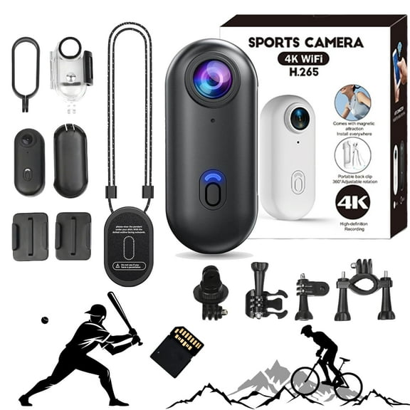 Treklon POV Camera, POV Camera for Baseball, 4k Mini Thumb Action Camera, Ipx7 Waterproof Underwater Camcorder, Wearable Action Body Cam with Mount, Body Cameras for Moto Diving (Black, 4K)