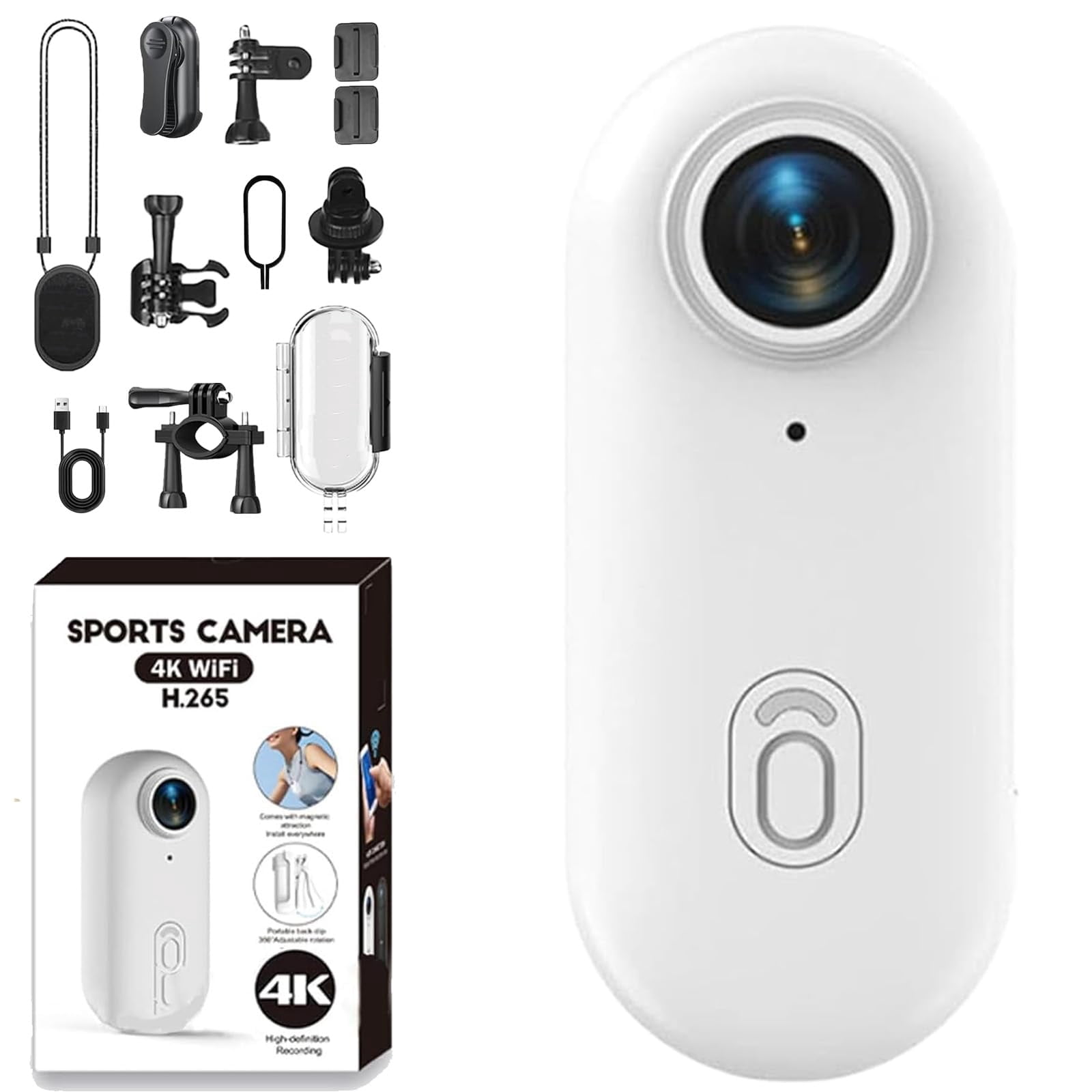 Treklon POV Camera, Stallion Frames Body Camera, Stallionframes 4K Thumb Action Cameras, Mini Handsfree Bodycam with Audio and Video Recording wearable for Cycling, Diving, Ski (4K-White High)
