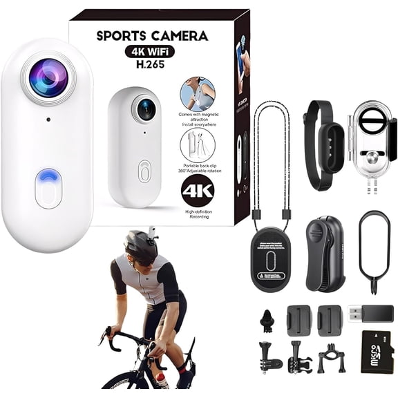 Camera, Mini Cam, PO V Pro 4k Body Action Camera, 360° Rotation Portable Wearable Action Cam, for Cycling,Pet Walking and Outdoors Activities (White 4K)