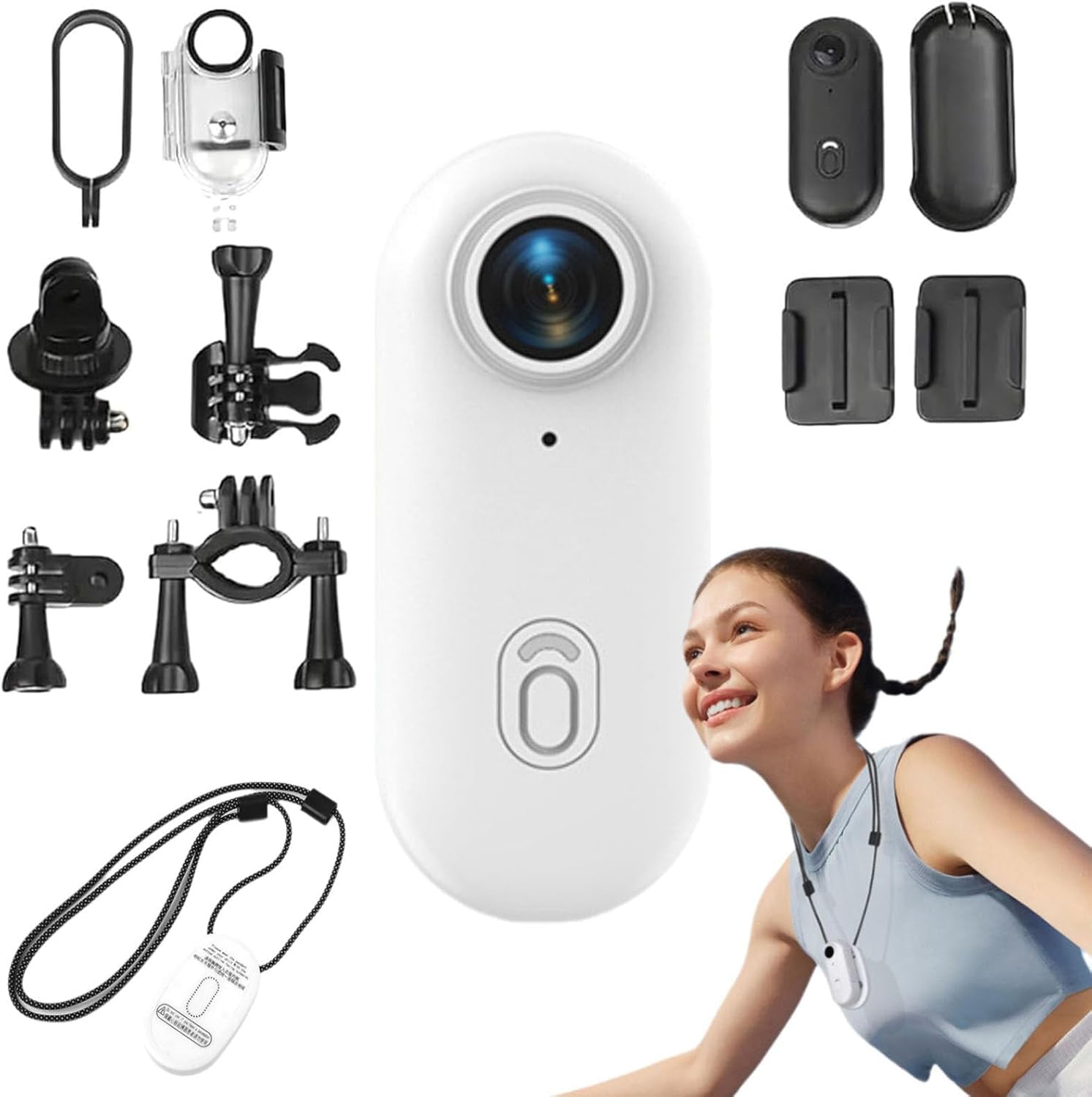 Treklon POV Camera, Treklon 4S Body Camera, UHD Thumb Action Camera, Body Cameras with Audio and Video Recording, Mini Waterproof Cam with Magnetic Clip ＆ Lanyard for Vlogging, Travel (White, 128G)