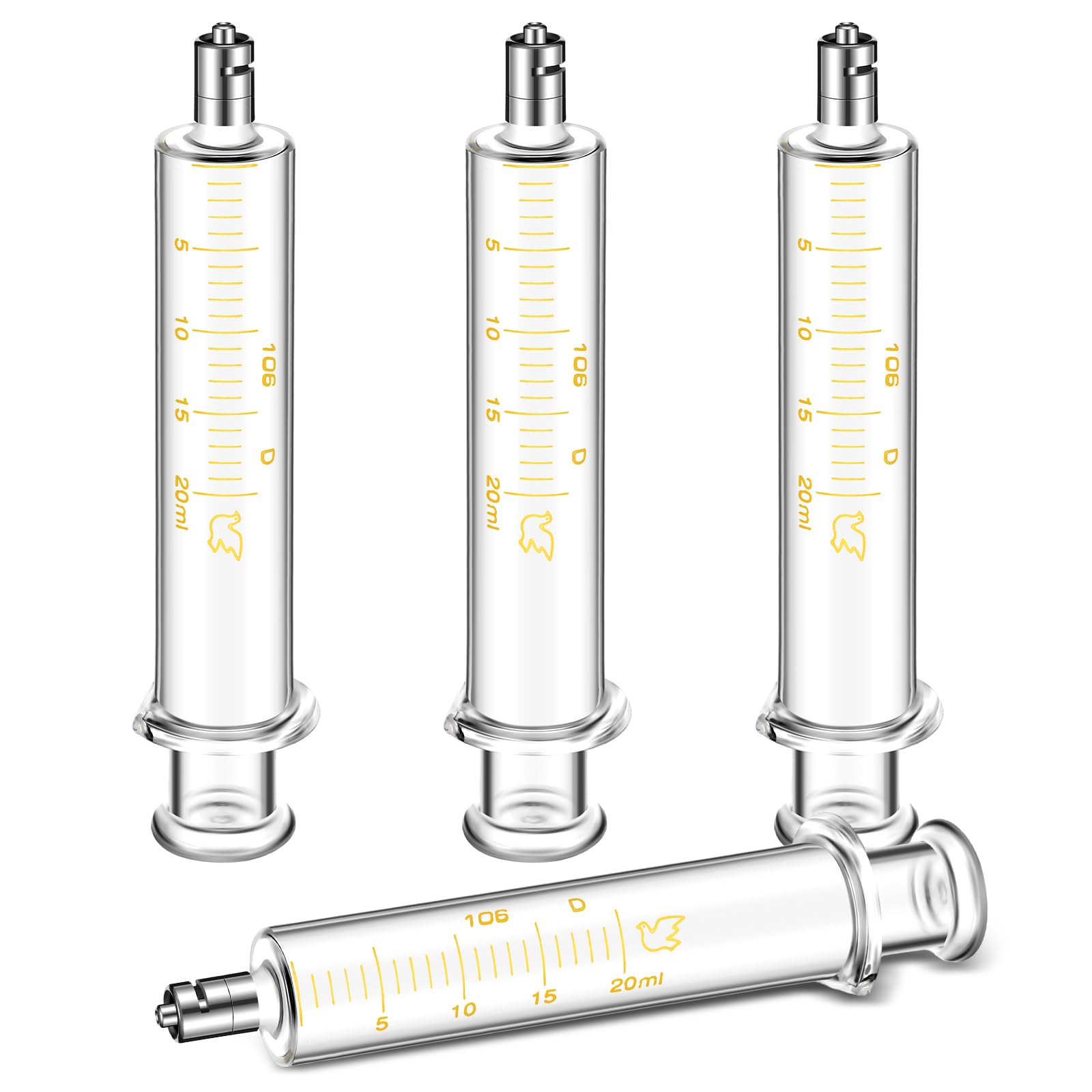 TrelaCo 4 Pack 20ml Reusable Glass Syringe with No Needle, Measurement ...