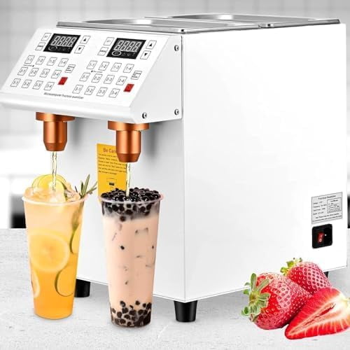 Treliamd Automatic Fructose Dispenser Machine, Commercial Stainless Steel Syrup Dispenser for Bubble Tea Equipment, Fructose Quantitative Machine with Measuring Cup, 10L