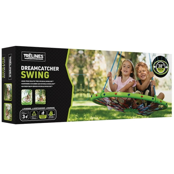 Trelines: 38" Dreamcatcher Swing - Colorful Woven Pattern, Multi-Person Outdoor Swing, Carabiner Hanging, 500 lb Capacity, Adults & Kids Ages 3+