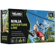 Trelines Ninja Adventure Line 36 ft - Outdoor Ninja Warrior Course, Monkey Bars, Rings, Ratchet Setup Between 2 Trees, 250lb Cap, Adult Kid Ages 5+