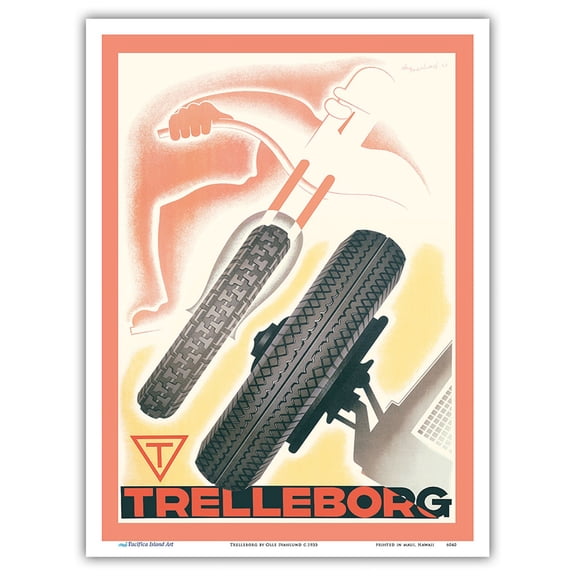 Trelleborg Swedish Tires - Vintage Advertising Poster by Olle Svanlund c.1933 - Master Art Print (Unframed) 9in x 12in