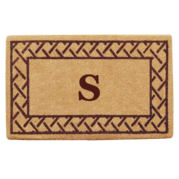 Heavy Duty Coir Door Mat Trellis, Monogram S - Brown 22" x 36"