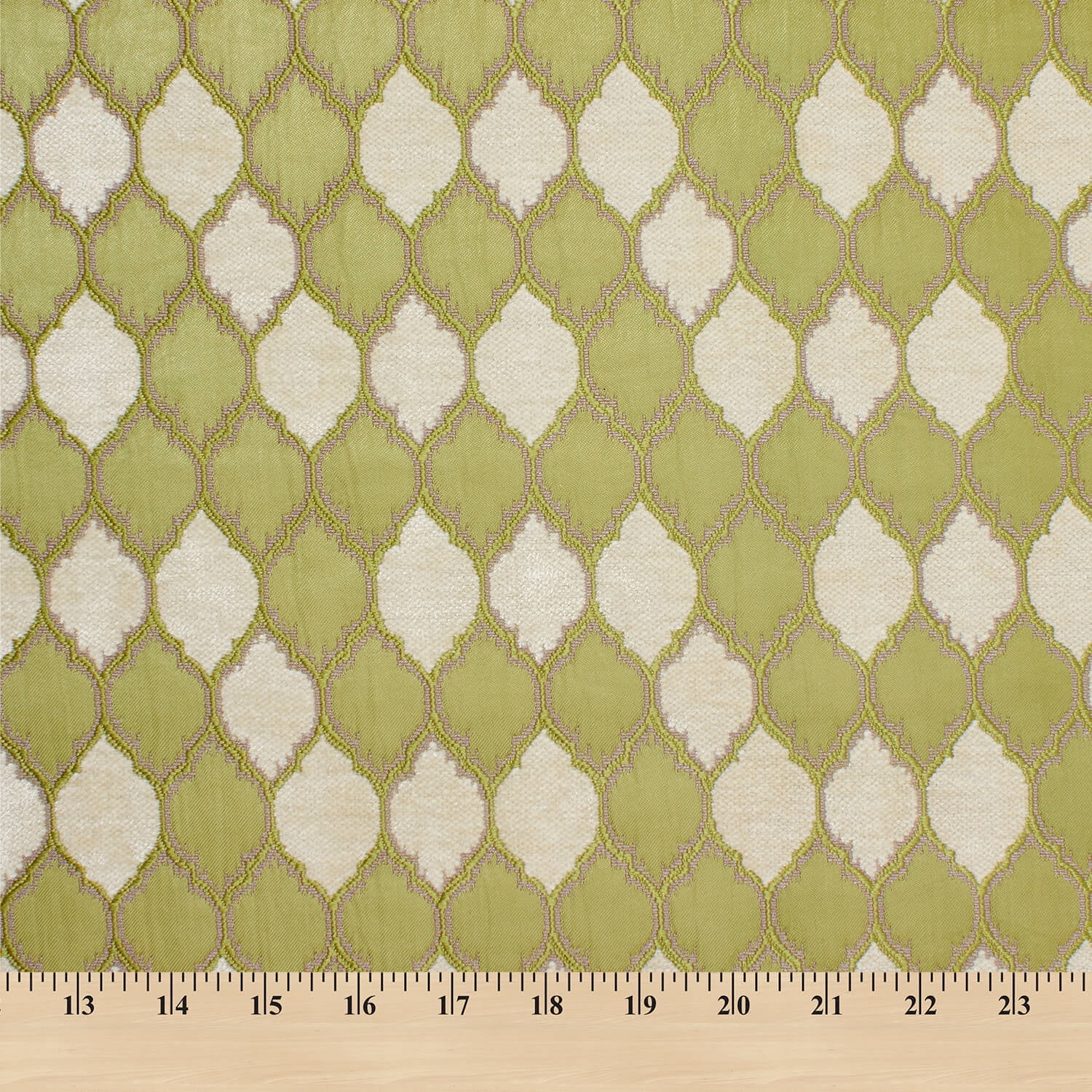 Trellis Chenille Upholstery Brocade Jacquard Polyester 57” Fabric By The Yard - Apple Green / Ivory