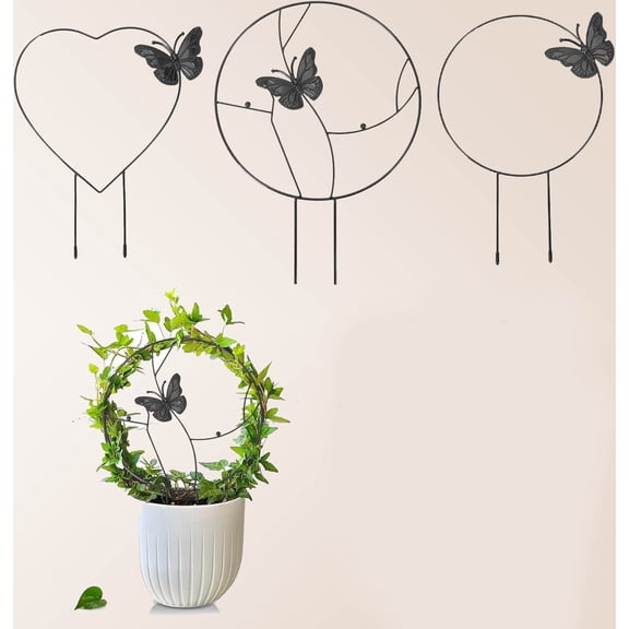 Trellis for Climbing Plants Indoor, Rust-Proof Trellis for Indoor Potted Plants Round Circle Trellis with Butterfly Houseplant Metal Wire Trellis for Vine Ivy Flower Plant Support