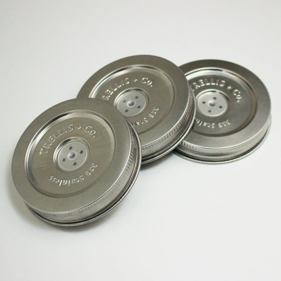 316 Stainless Steel Fermentation Lids | 3 Silicone Waterless Fermenter Airlock Lids | Easy Lacto Fermenting Wide Mouth Mason Jar Canning Lids | Free Recipe eBook Included