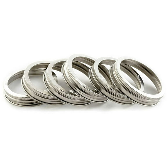 Trellis & Co. STAMPED Stainless Steel Wide Mouth Mason Jar Replacement Rings / Bands / Tops - Durable & Rustproof - Set of 6 - For Pickling, Canning, Storage