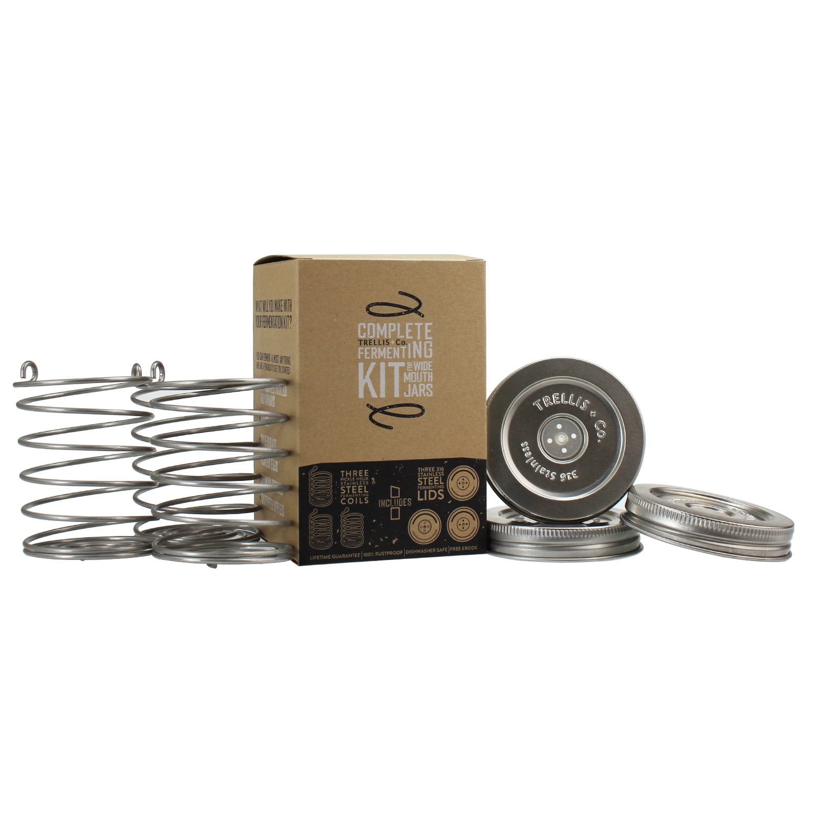 Trellis & Co. Stainless Steel Fermentation Kit 3 Waterless Fermentor Airlock Lids & Pickle