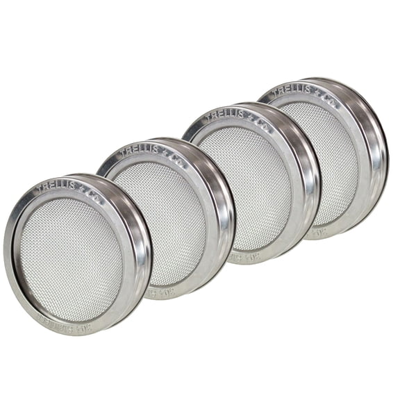 Trellis & Co. Stainless Steel Sprouting Lids - Pack of 4 - 316 Stainless - Curved Mesh - Fits Most Wide Mouth Mason Jars - Grow Your Own Sprouts from Seeds - Sprouter