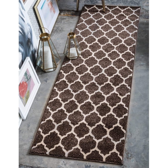 Trellis Collection Area Rug - Philadelphia (2' x 6' 1" Runner Chocolate Brown/Beige)