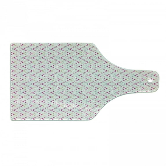 Trellis Cutting Board, Victorian Oval Shapes Retro Antique Traditional Vintage Style Pattern Print, Decorative Tempered Glass Cutting and Serving Board, Wine Bottle Shape, Multicolor, by Ambesonne