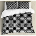 thumbnail image 1 of Trellis Duvet Cover Set Queen Size, Antique Artwork of Monochrome Squares with Stripes on a Dark Background, Decorative 3 Piece Bedding Set with 2 Pillow Shams, Charcoal Grey White, by Ambesonne, 1 of 3