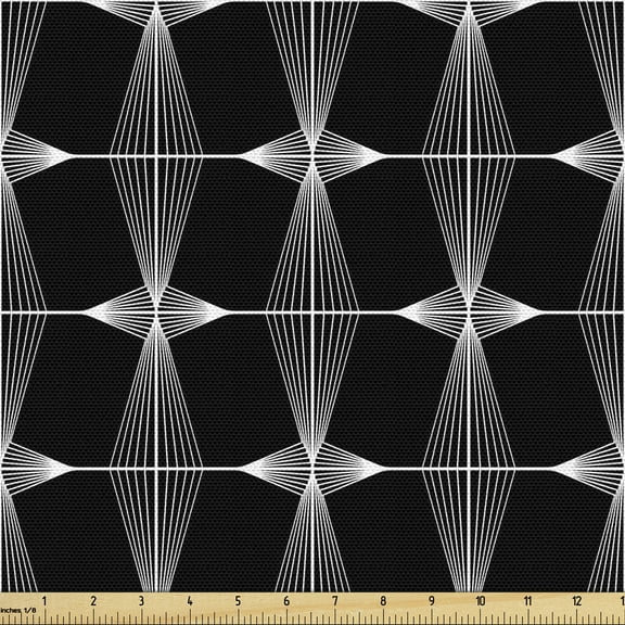 Ambesonne Trellis Fabric by the Yard Upholstery, Symmetric Details Modern, 3 Yards, Charcoal Grey and White