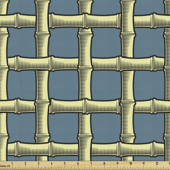 Trellis Fabric by the Yard, Simplistic Bamboo Cane Doodle Style Jungle Cell Lattice, Decorative Upholstery Fabric for Sofas and Home Accents, 1 Yard, Yellow Grey by Ambesonne