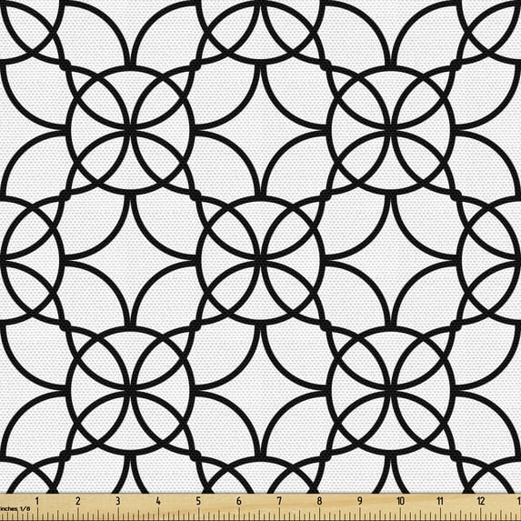 Trellis Fabric by the Yard Upholstery, Abstract Line Design Floral Rounds and Grids with Vintage Influences, Decorative Fabric for DIY and Home Accents, 1 Yard, Charcoal Grey and White by Ambesonne